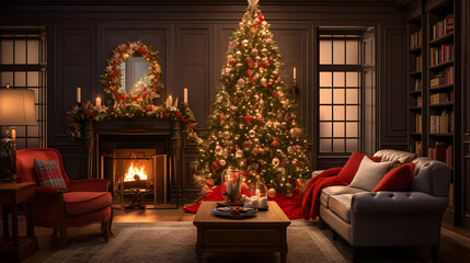 holiday season with a sparkling Christmas, aesthetic  interior, oldschool, Generative AI