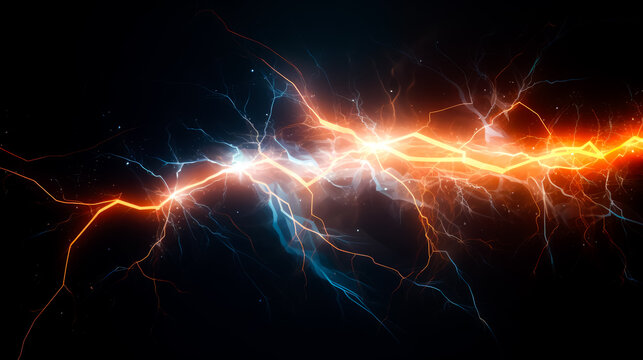 bright electrical spark on a dark blue background. Ai generated.