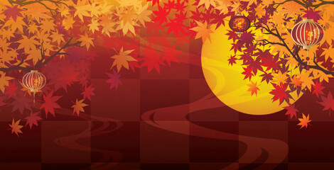秋　紅葉　お月見　背景