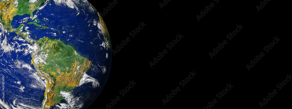 Wall mural planet earth globe from space isolated on black background banner or header with copy space.