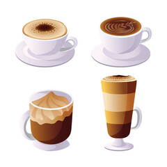 Coffee Flat 3D Style Object Sticker Icon Set Collection