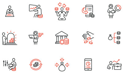 Vector Set of Linear Icons Related to Business investment, Trade Service, Investment Strategy and Finance Management. Mono Line Pictograms and Infographics Design Elements - part 3
