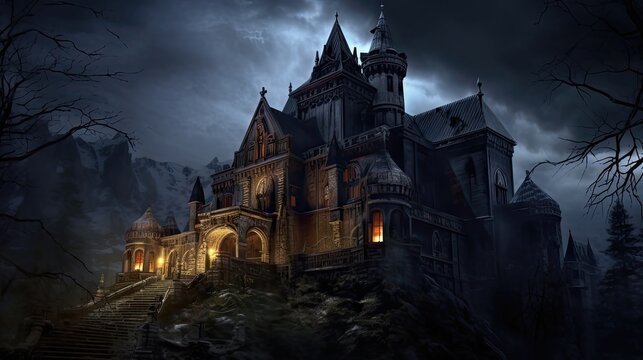 Vampire Castle Elegance Explore the Enigmatic Image in Ultra High Resolution AI generative 