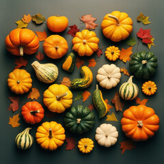 Minimalist autumn design concept - overhead view of fall-themed flatlay