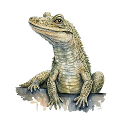 Fototapeta premium Adorable Crocodile sitting watercolor drawing, Generative AI