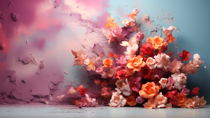 Abstract background with white and red flowers. Created with Generative AI.