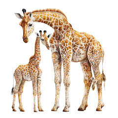 mom giraffe with baby watercolor drawing, Generative AI