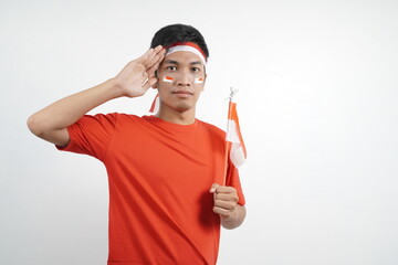Man saluting with hand celebrating indonesia independence day