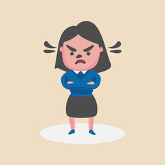 A angry business woman shouting or screaming expression.Shouting,anger emotion, facial expression.Full Human body.Vector illustration.