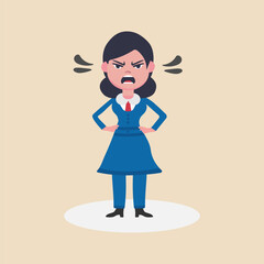 A angry business woman shouting or screaming expression.Shouting,anger emotion, facial expression.Full Human body.Vector illustration.