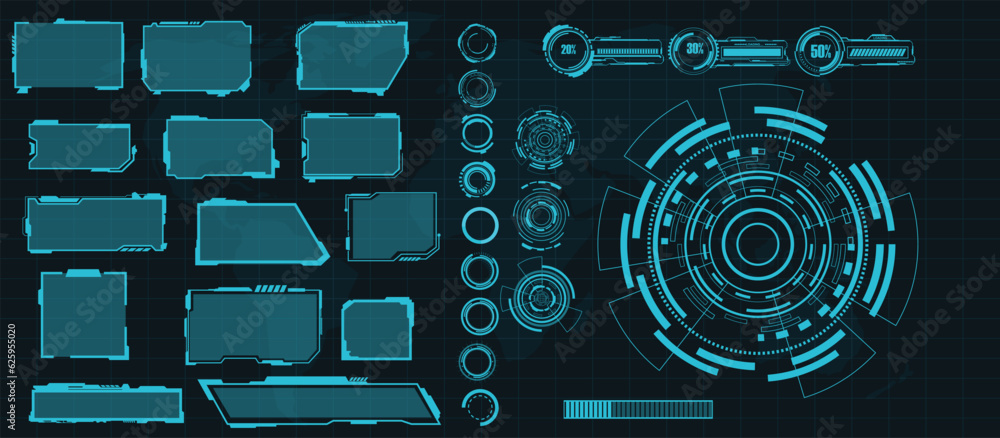 Fototapete digital interface hud elements set pack. user interface, frame screens. callouts titles, fui circle 