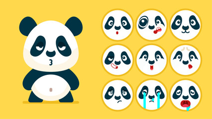 Cute panda, set of animal emotions, tiny panda with emoji collocation, sleeping, crying, sad, Bored, happy, excited, lovable, surprised, careless, confident, terrifled, stunned, Flat Vector avatar © Flat