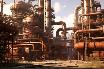 Fototapeta premium Digital paint illustration, industry metallurgical plant dawn smoke smog emissions bad ecology.Industry pollution, Air factory industry smoke, Environmental, manufacturing, global toxic, Generative AI