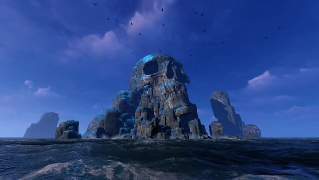 Skull Pirate Island in a 3D animation
