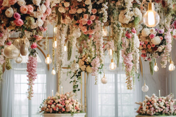 wedding flower backdrop background, bunch of flower Generative AI