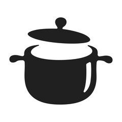vector black soup pot, kitchen utensils drawing on white background