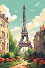 Fotobehang France - Paris retro poster (ai) © Анастасия Птицова