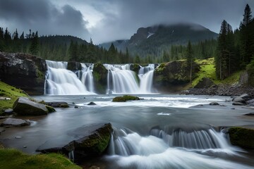 Fototapeta premium a waterfall with rain and deludge - AI Generative