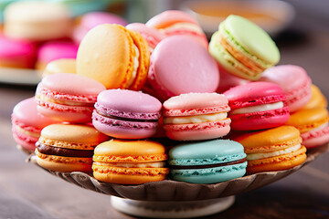 Fototapeta na wymiar Colorful macaroons on plateau dessert French sweets illustration ,Generative AI