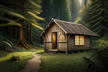 A beautiful wooden hut enhancing the beauty of nature - AI generative