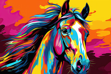 portrait of a horse in style of pop art, ai generated
