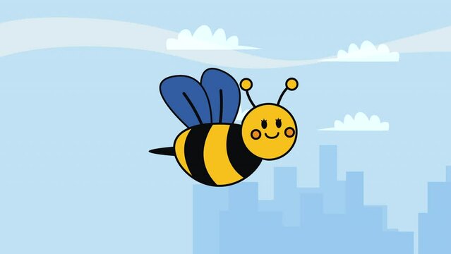 bee flying kawaii style character animation