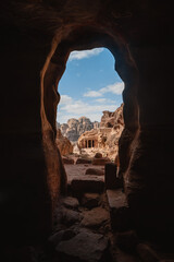 view of an ancient temple in the petra valley, jordan