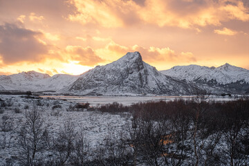 sunrise in the mountains in the Lofoten