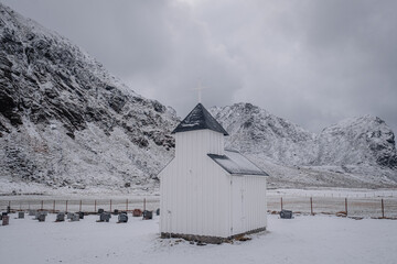 chapel in the snow in Arctic Norway