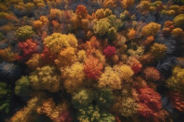 Fototapeta na wymiar Arial view of a autumn forest, generative ai