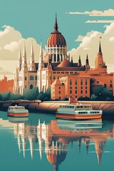 Hungary - Budapest retro poster (ai) - obrazy, fototapety, plakaty