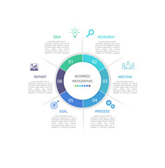 Business infographics line process with template with icons and 6 options or steps.infographics of business,idea,research,meeting,process,goal,report.for infographics design template