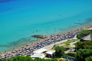High angle view of Afytos beach in Chalkidiki in Greece.