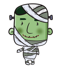 Frankenstien zombie cartoon illustration. with transparent backgound. Quality 300 Dpi.