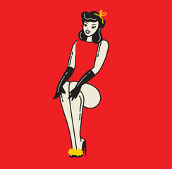 Wow pop art illustration of the sexy young groovy retro woman. Vector colorful background in pop art retro comic style for advetising.