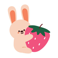 cute cartoon bunny holding a strawberry. cute dessert design icon