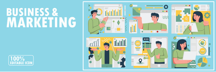 Digital Business and Marketing Illustration, Icon Collection and bundle for Developing Digital Business and Digital Marketing