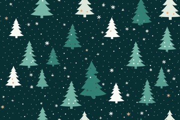 Obraz premium green christmas tree seamless pattern on dark green background. Flat style. Generative AI