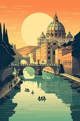 Italy - Rome retro poster (ai) - obrazy, fototapety, plakaty