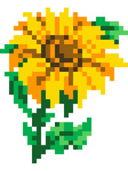 Flower cartoon icon in pixel style.