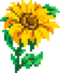 Flower cartoon icon in pixel style.