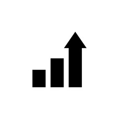 chart icon with arrow in black on white background, stable growth or income