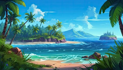 Obraz na płótnie Canvas beautiful paradise tropical island beach background summer Holliday poster concept illustration Generative AI