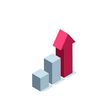 isometric chart icon with arrow in color on white background, stable growth or income