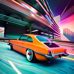 Obraz premium car on the road retro car 