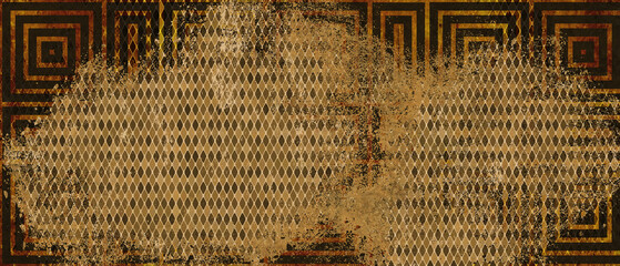 Damaged Rhomboid Pattern on Backdrop with Square Pattern in Abstract brown retro tile background with diamond oriental and shapes, ornamental historic elements, vintage victorian  or old ethnic shape