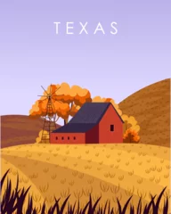 Peel and stick wall murals purple Texas ranch travel poster.