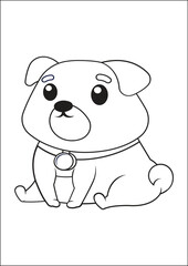 Coloring page outline of cartoon smiling cute little dog. Colorful vector illustration, summers coloring book for kids. Coloring page outline of a cute dog, coloring page with Animal character
