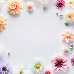 Various types of flowers make the shape of the frame.