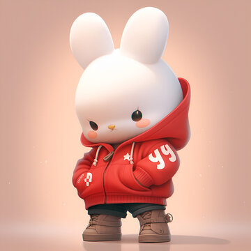A hyper-realistic cute rebbit in hoodie